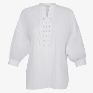 NWT Gerald Darel Alania 3/4 Sleeve Lace Up Blouse Plain White Womens Size 1 / S